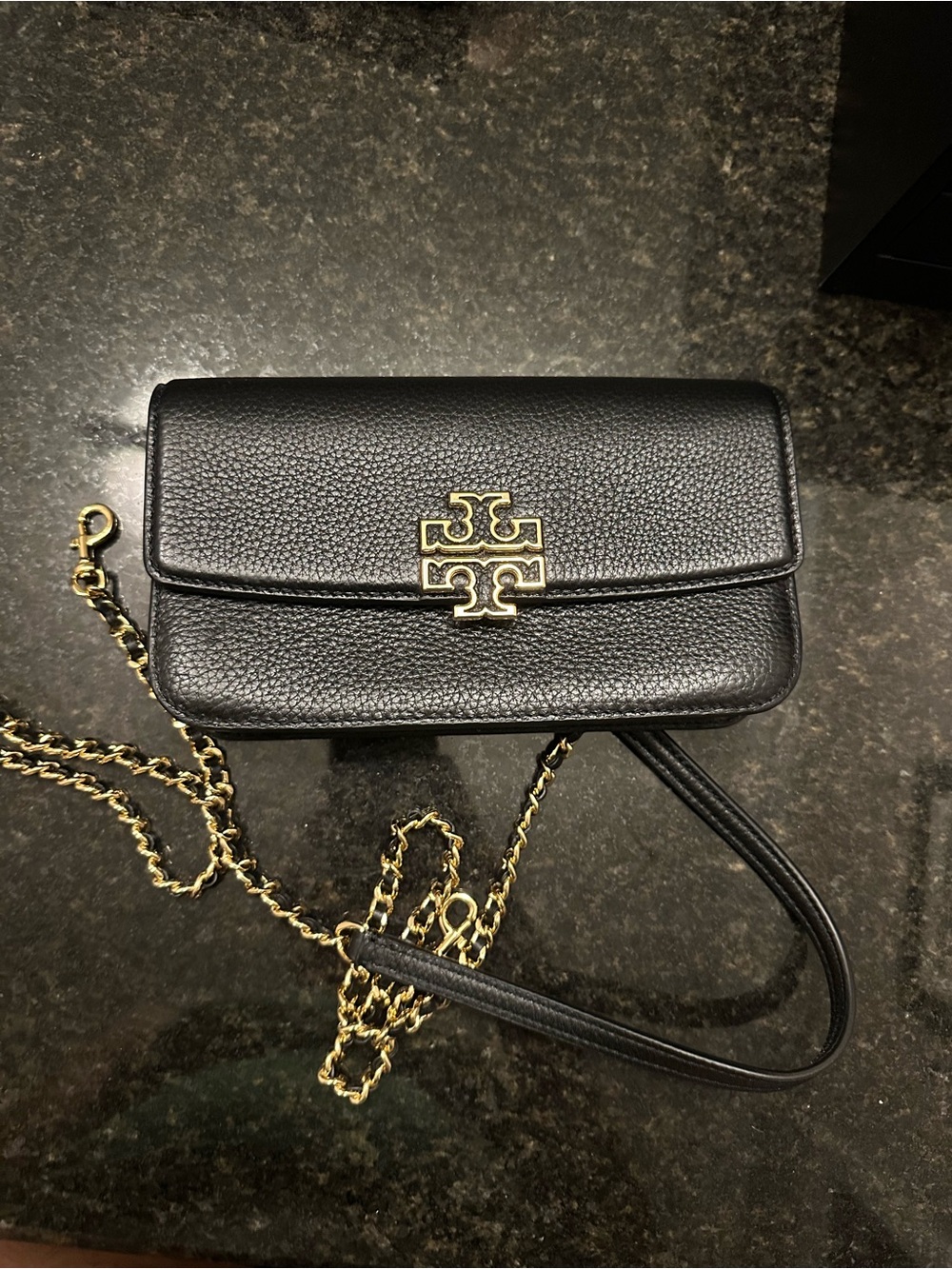 Tory Burch Black Pebbled Leather Chain Crossbody